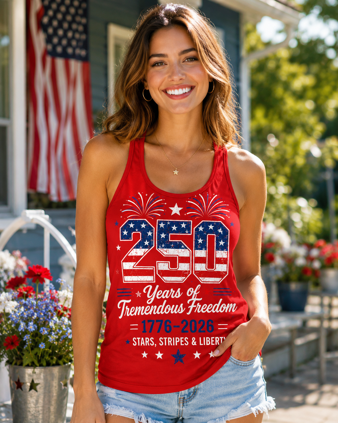 USA 250 Years of Freedom Fireworks Racerback Tank Top