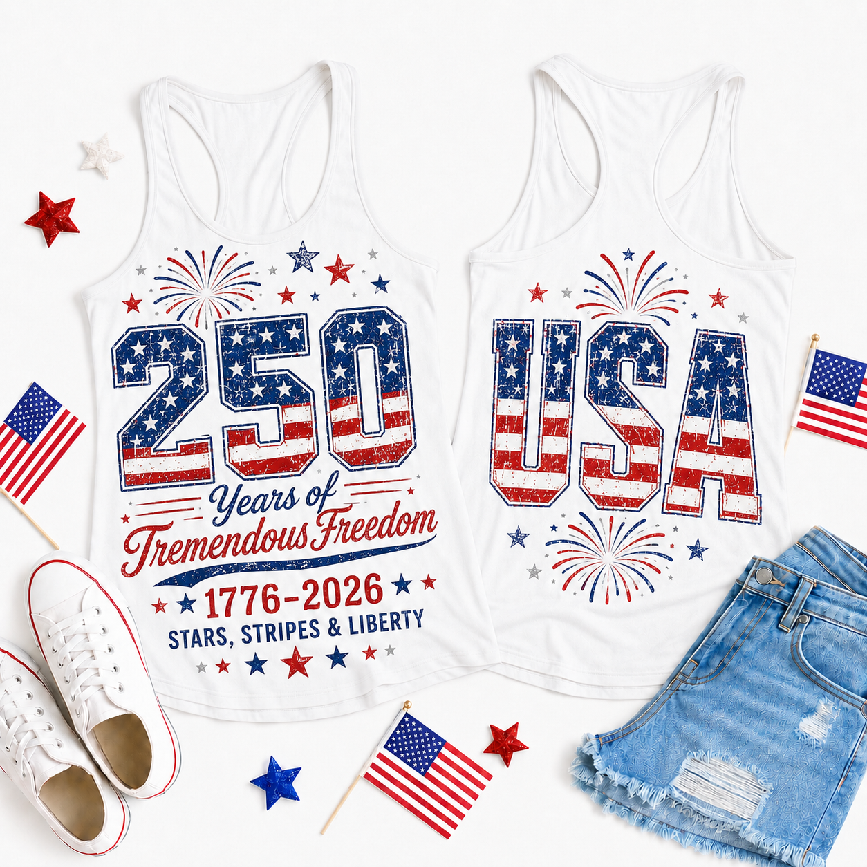 250 Years of Tremendous Freedom-USA-Patriotic Racerback Tank Top